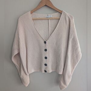 American Eagle Cream Cropped Knit Cardigan Size M